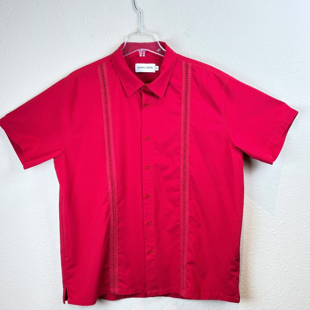 Alimens & Gentle Mens Red XL Guayabera Style Short Sleeve Button Up Shirt Soft‎